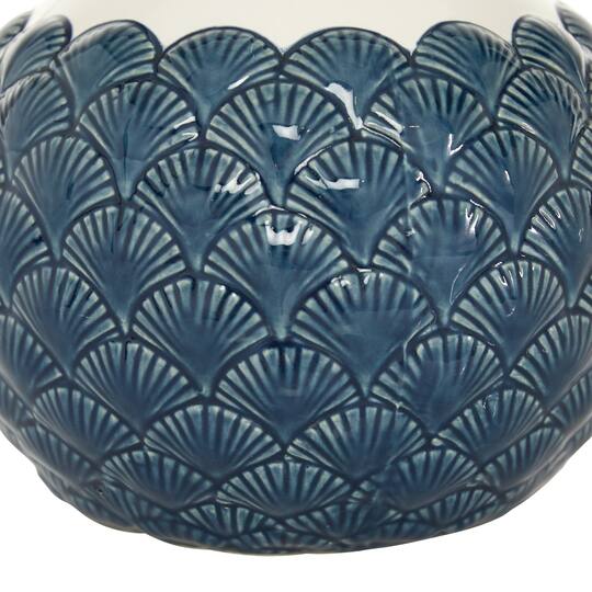 Blue Ceramic Coastal Vase, 9" x 8" x 8"